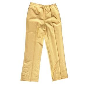 Vintage 80s Yellow Polyester Pants Size 16 | High Waist Straight Leg